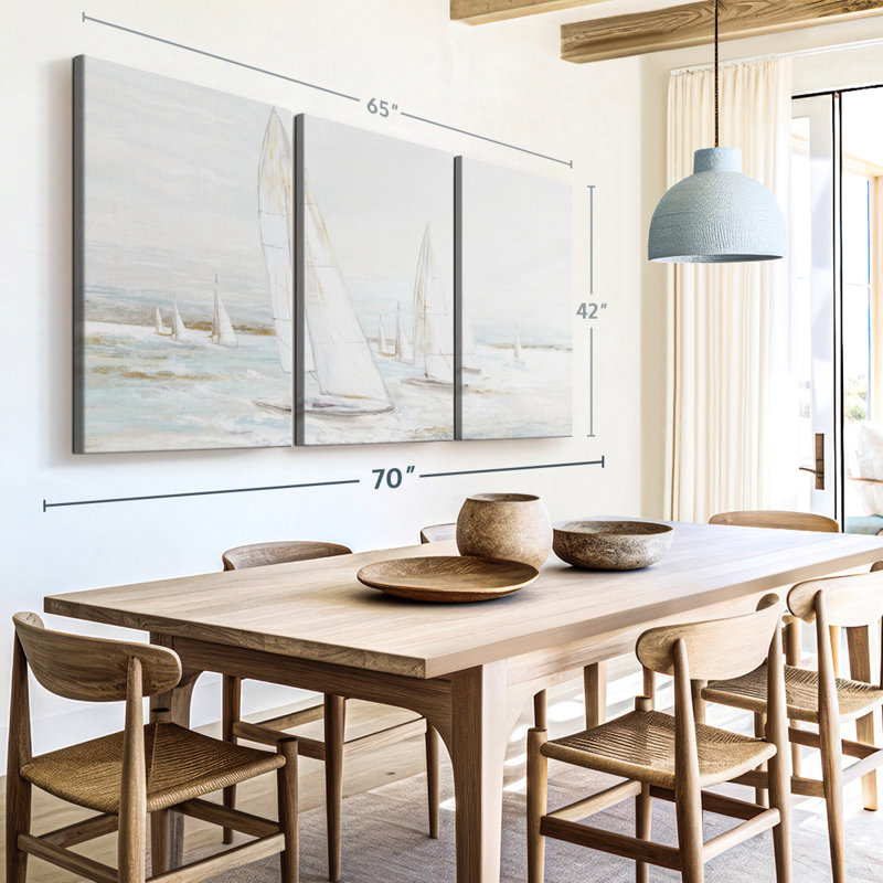 «Windswept Sails I», 3 pièces sur toile, H 42 po x l 65 po x P 1,25 po