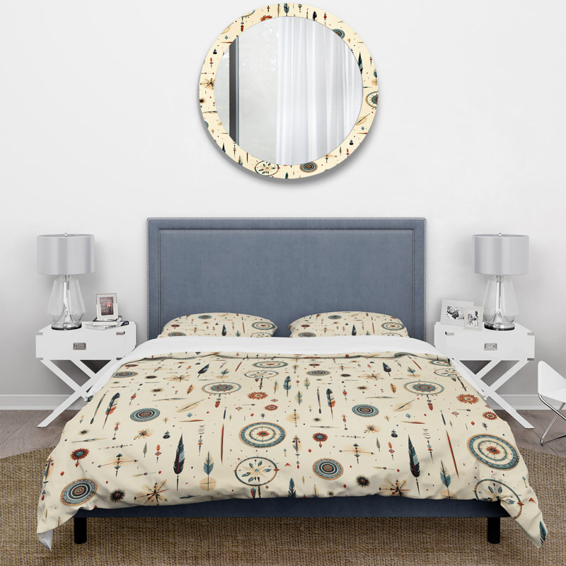 Ensemble de housse de couette beige à motif de nomades Ii Boho, Housse de couette pour très grand lit et 2 très