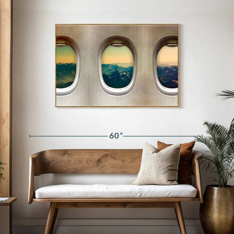 Vieilles fenêtres d'avion, Cadre flottant en bois naturel, 43 po x 29 po