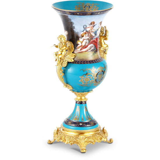 Elegant Porcelain & Bronze Classic Rococo Design Vase with Ornate Handles for Living Spaces