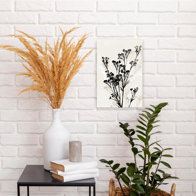 «Silhouettes of Delicate Blooms II», art mural contemporain abstrait, H 18 po x l 12 po