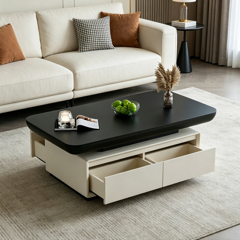 Table basse haut de gamme avec rangement noir et blanc, Noir, H 16,53 po x L 51,18 po x l 27,55 po