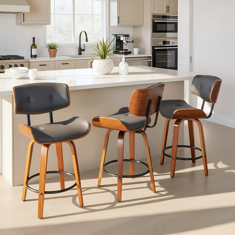 Laurenzio Swivel Upholstered Counter Stool, Gray