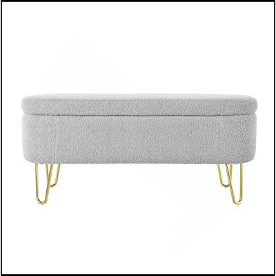 Oval Storage Bench For Bedroom And Living Room, Upholstered Ottoman With Metal Legs And Flip-Top Lid