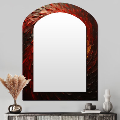 Red Whimsical Whirl Spiral - Miroir mural décoratif asymétrique abstrait en spirale