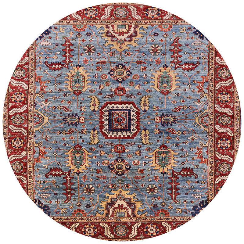 Tapis oriental rouge / bleu Rider, Rond 6 pi