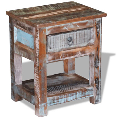 Table d'appoint avec 1 tiroir en bois massif récupéré 17 po x 13 po x 20 po