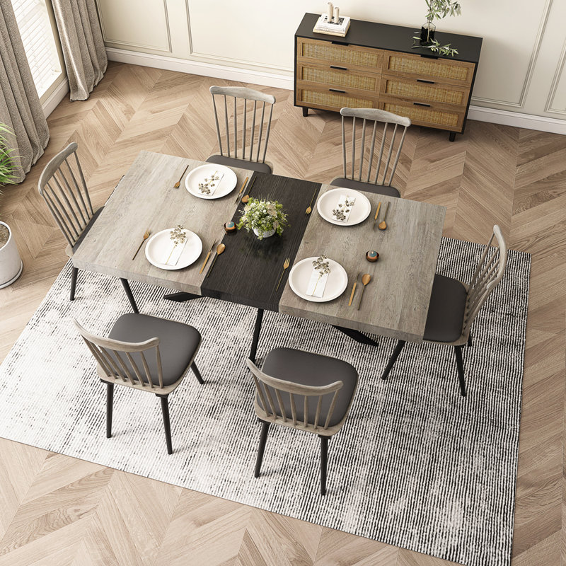 Table de salle à manger rectangulaire extensible de 55,11 po à 70,86 po, Gris