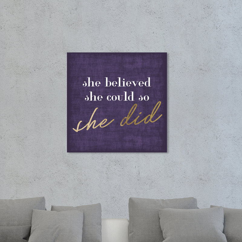 She She She She Did Purple par Oliver Gal - reproduction d'art textuel sur toile, H 40 po x l 40 po x P 1,5 po