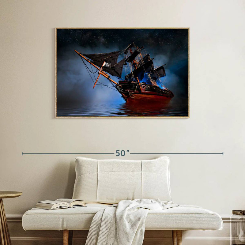 Bateau pirate, Cadre flottant en bois naturel, 40 po x 27 po