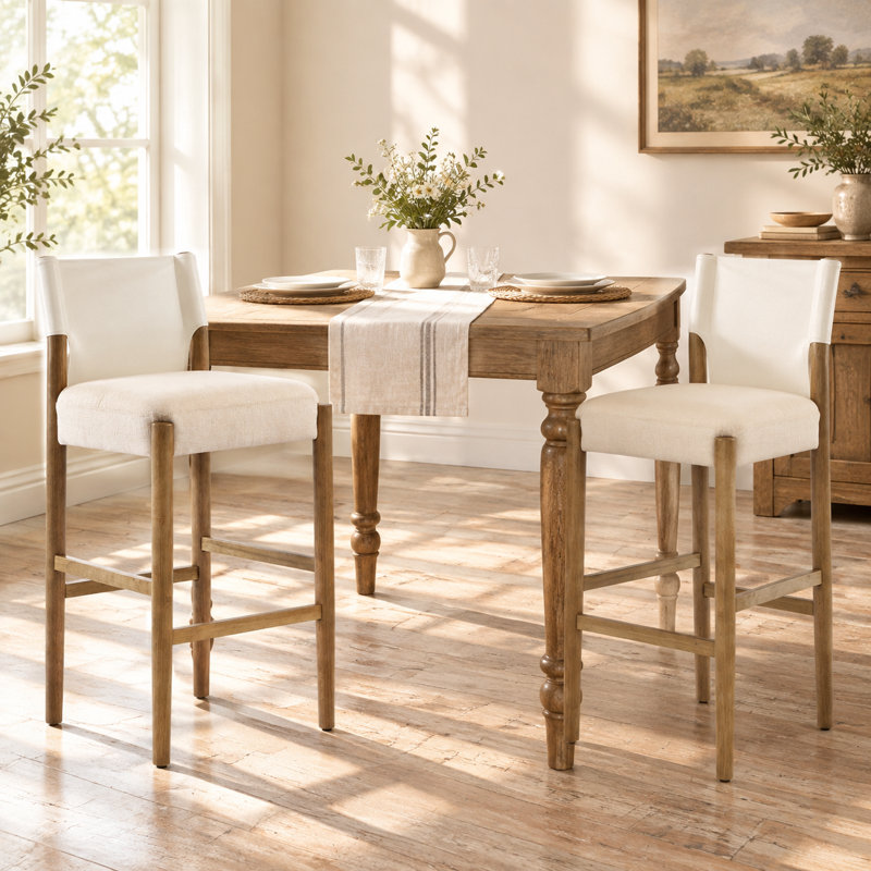 Tabouret de bar moderne en bois massif de 72,4 cm (28,5 po) avec coussin en polyester, lot de 2