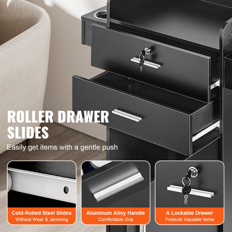Black MDF Hair Tool Holder Salon Organizer with Lockable Drawers