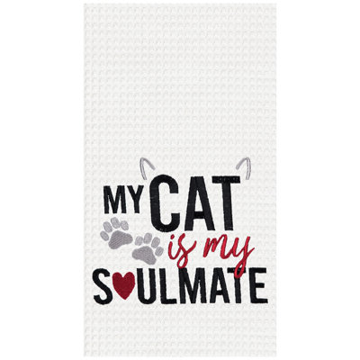 Cat is My Soulmate Kitchen and Bathroom Embroidered Waffle Hand Towel