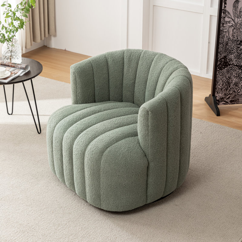 Fauteuil demi-tonneau pivotant rembourré Bryonie, Green Teddy