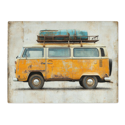Retro Travel Campervan  Glass Chopping Board