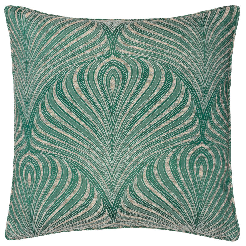 New Gatsby Geometric Jacquard Feather Filled Cushion, Green