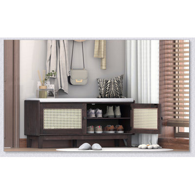 Banc d'entrée en rotin avec rangement Boho, organisateur de chaussures rembourré pour les couloirs et les foyers, parfait pour un décor moderne et rustique