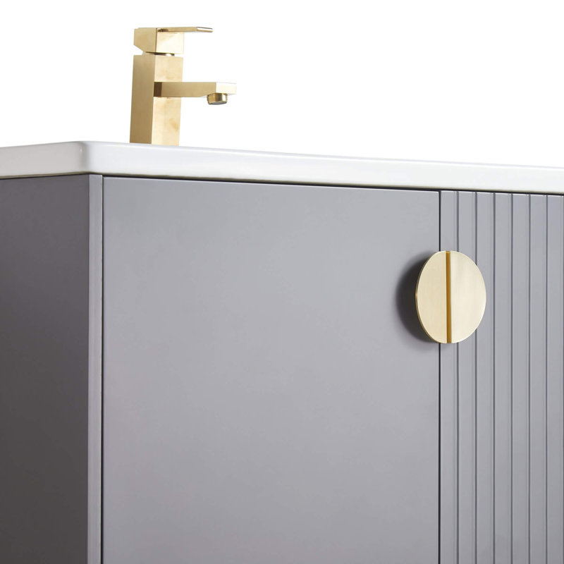 Ensemble de meuble-lavabo simple 30 po Saimah, Laiton satiné, Gris roche