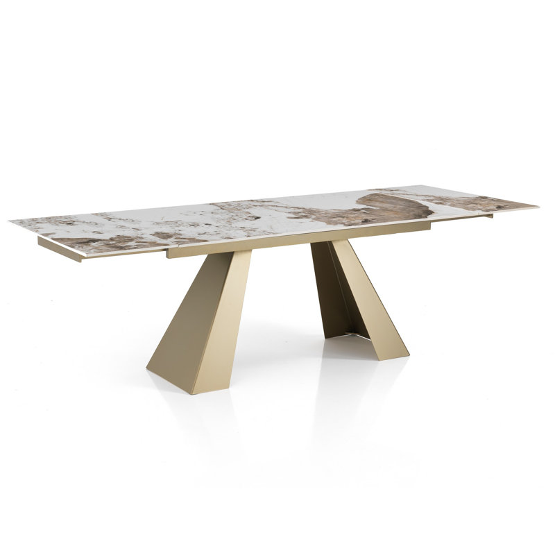 Dahana Extendable Metal Base Dining Table, Gold