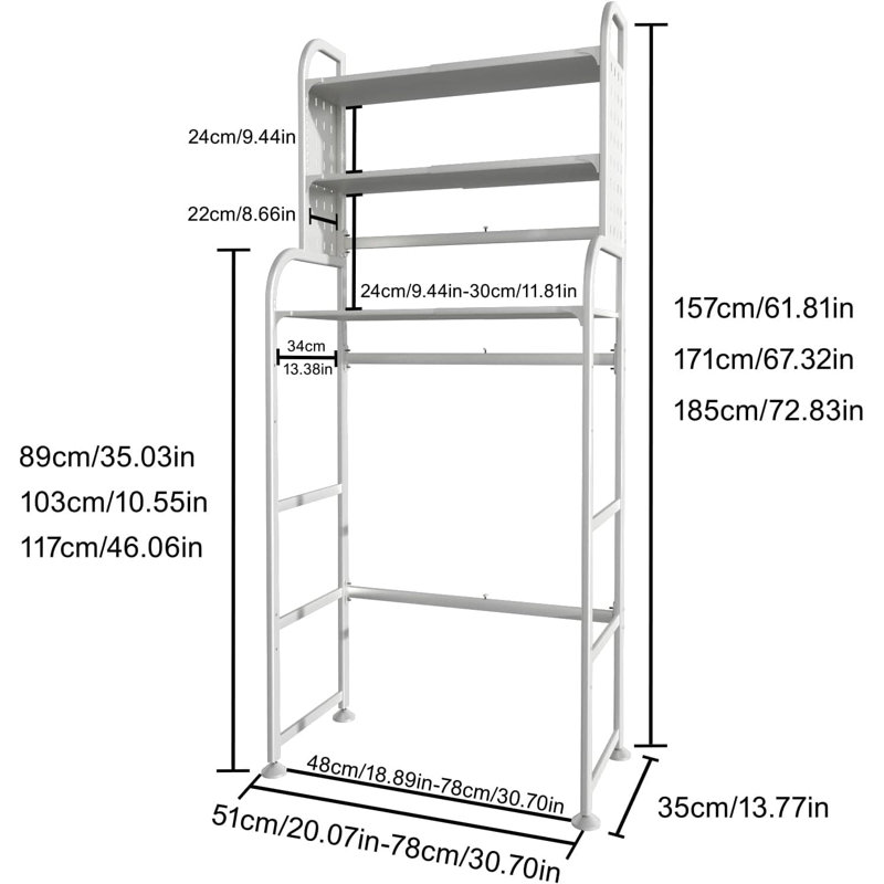 3-tier Expandable Over Washer And Dryer Storage Rack With Pegboard, Adjustable Laundry Room Organizer For Bathroom And Space Saving