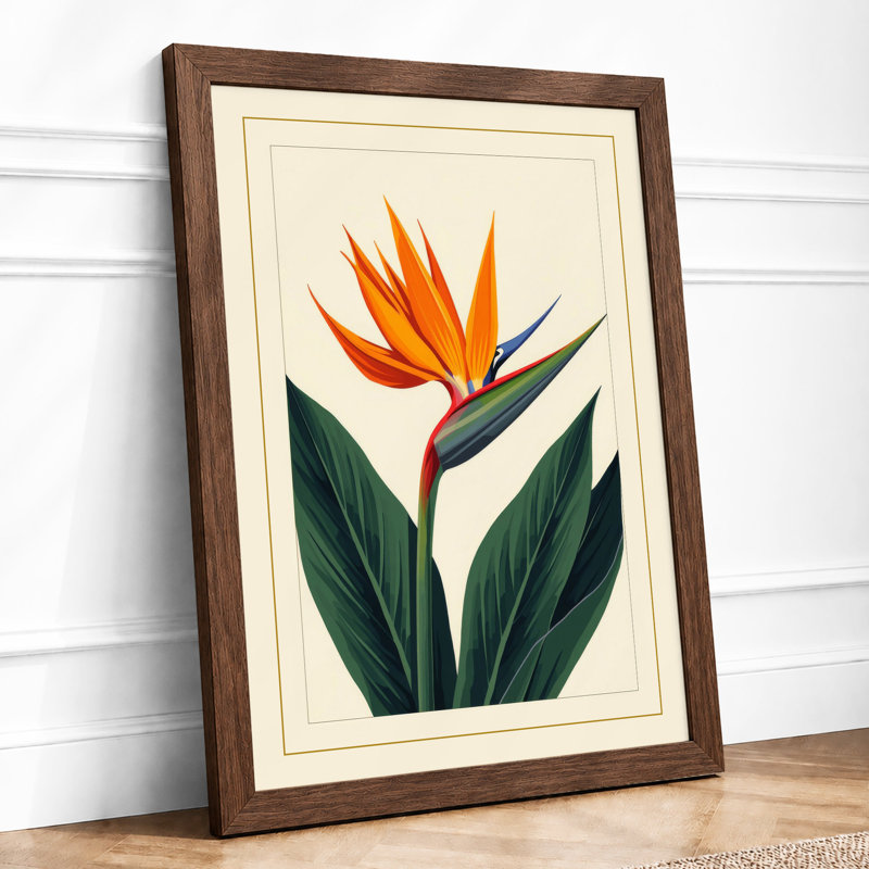 Bird of Paradise Botanical - Framed Print, A2 - 59.4 x 42.0 cm, Walnut