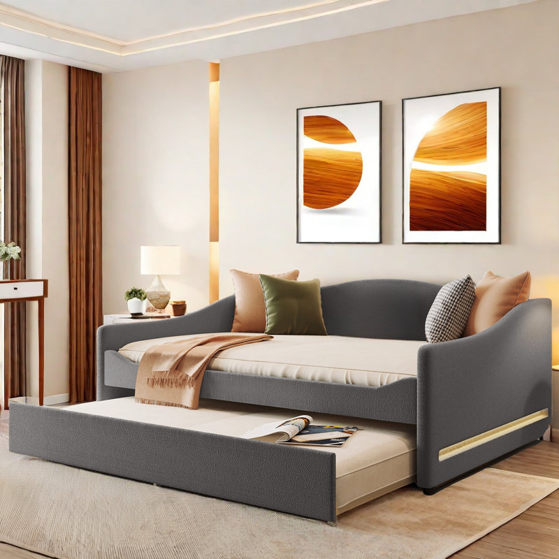 Daybed With Light And Trundle, Gray