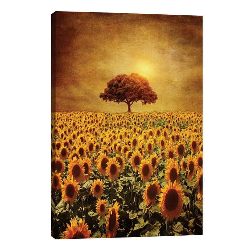 Lone Tree & Sunflowers Field by Viviana Gonzalez - Wrapped Canvas Painting, 66.04 cm H x 45.72 cm W x 1.91 cm D