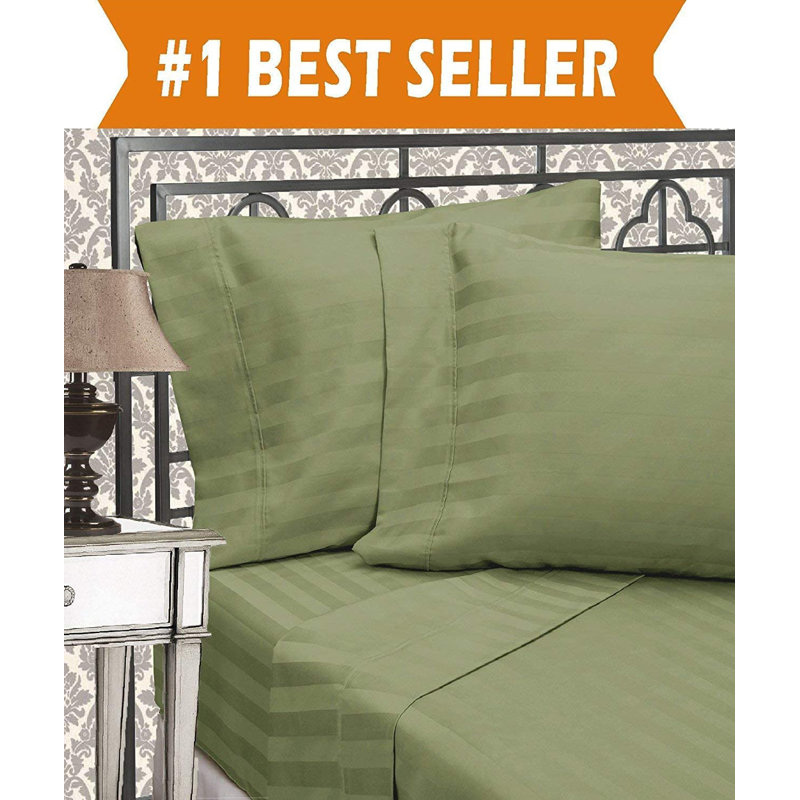 Microfiber Percale Striped Sheet Set, Green, Queen Sheet Set with 2 Pillowcases