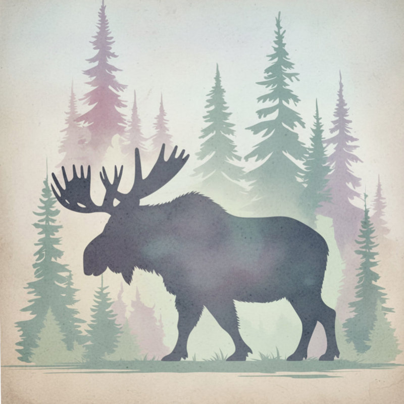 Rideaux de douche Moose In Forest Silhouette, 70 po l x 72 po H, Medium Brown Dark Green