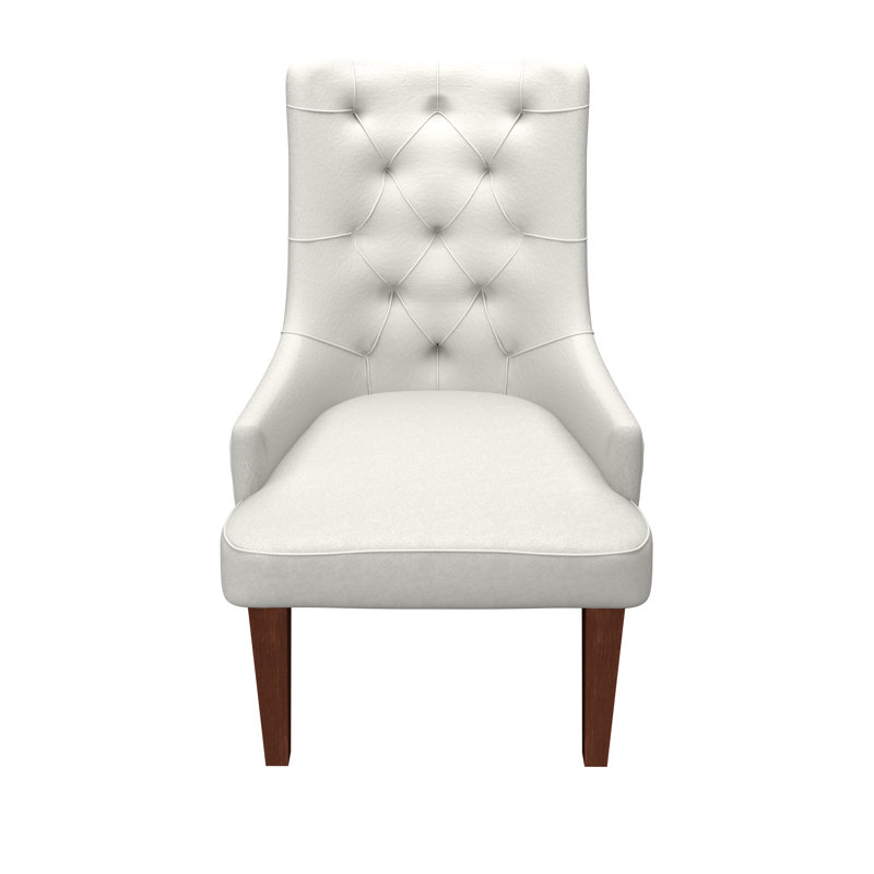Chaise de salle à manger en cuir / velours capitonnée à motif de losanges en bois d'hévéa, Beige, Simple