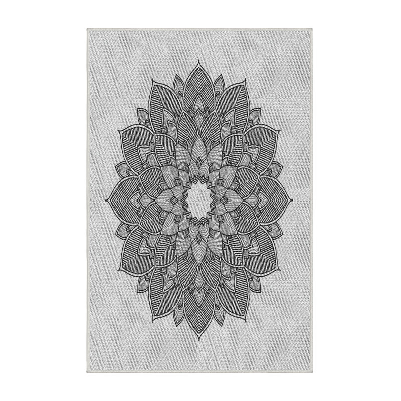 Laine tissée à la main florale en laine et polyester gris/noir Tapis décoratif, Rectangle 8 pi x 12 pi