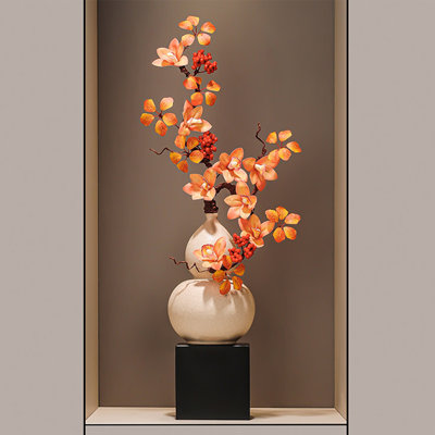 Auspicious Gourd Ceramic Vase with Artificial Orchid