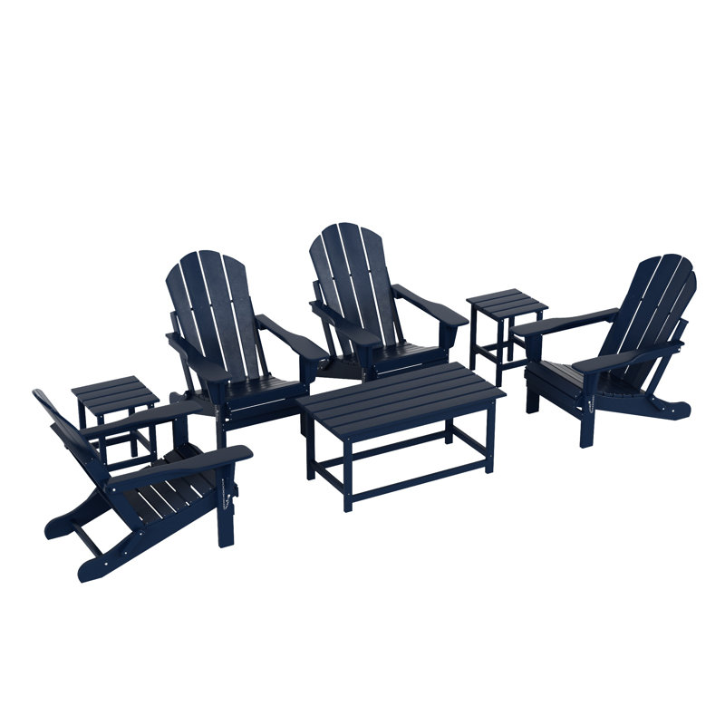 Laguna Foldable Outdoor Adirondack Chair With Table, Navy Blue