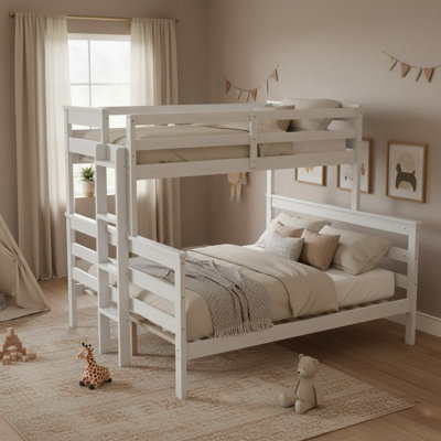 Twin XL Over Queen Bunk Bed, Convertible Split Design, Wood, Platform Frame, Modern & Contemporary, Kids Bedroom