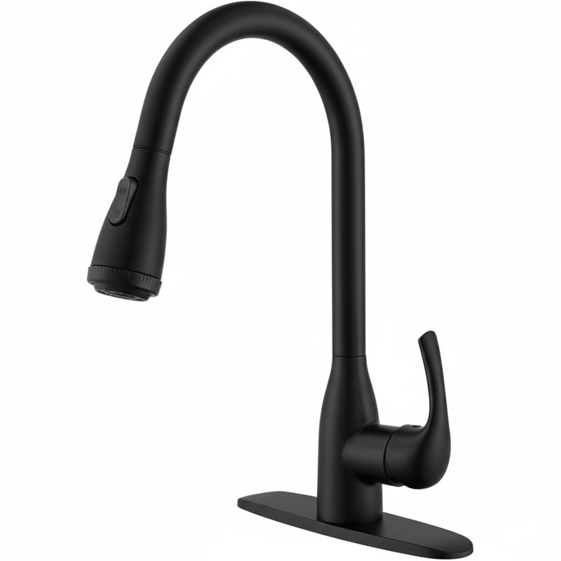 Single Handle High Arc Matte Black Pull Out Kitchen Sink Faucet With 4 Spraying Modes,Single Level Stainless Steel With Pull Down Sprayer