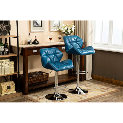 2 tabourets de bar contemporains bleus, 2 sièges réglables hydrauliques en cuir de polyuréthane avec repose-pieds, tabourets modernes pivotants à 360 degrés et pour une assise améliorée