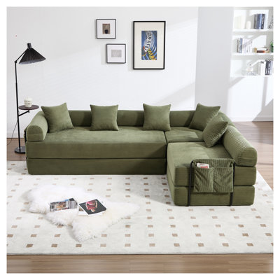 Canapé-lit pliable en velours côtelé vert olive avec cadre multi-positions United We Win