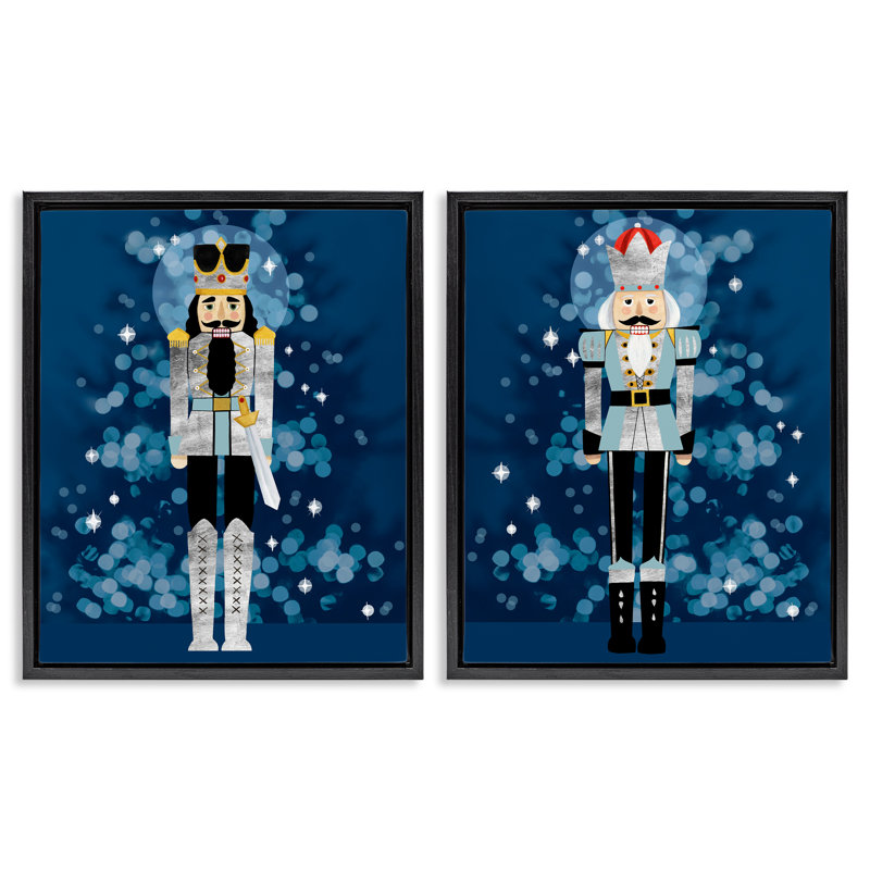 Ensemble de 2 toiles flottantes encadrées bleues par Grace Popp, H 31 po x l 25 po, Cadre flottant noir de jais