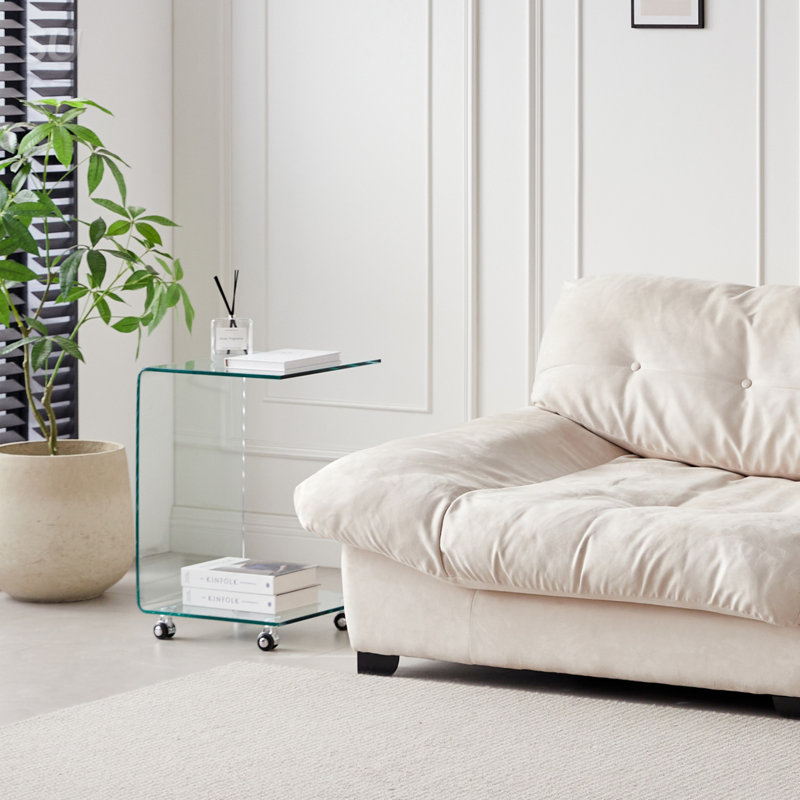 Table d'appoint et de table en C en verre transparent, verre trempé pour une utilisation polyvalente, durable et facile à nettoyer