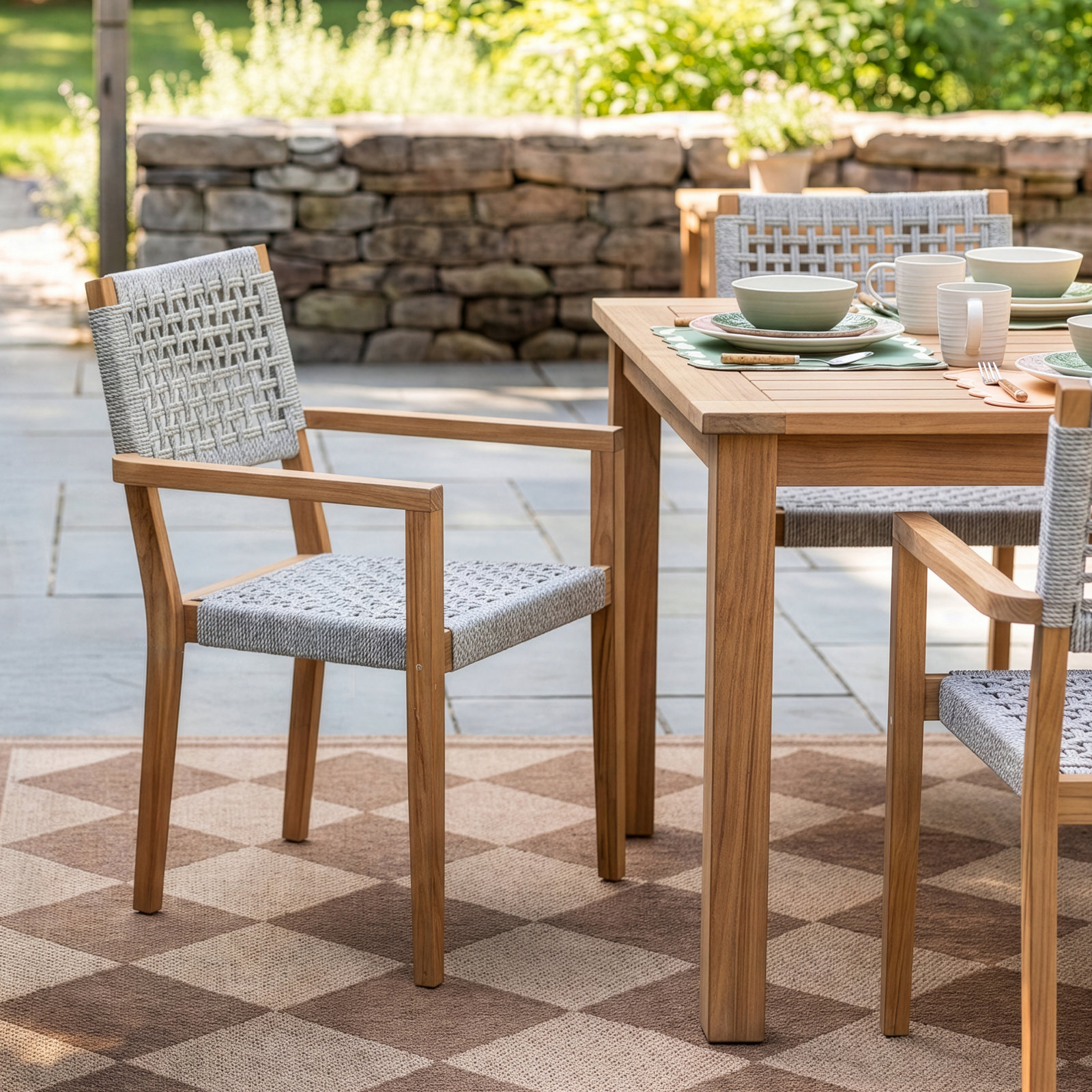 Cava Stackable Teak Patio Armchair, Gray