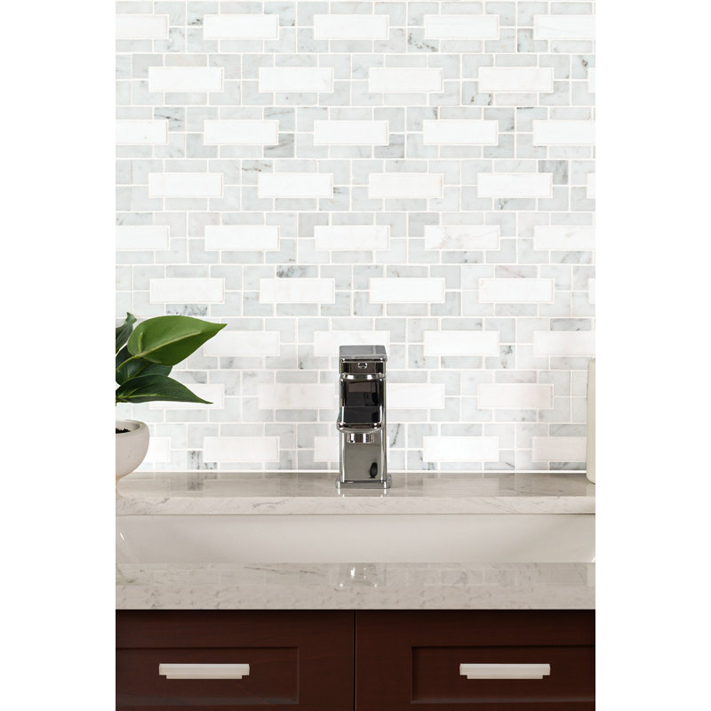 Calabria Frost Geometric 12 in. x 12 in. Polished Marble Mosaic Floor and Wall Tile