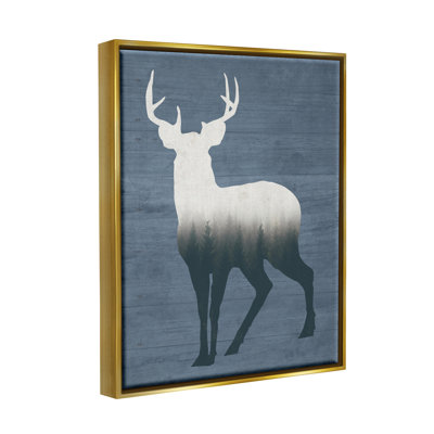 «Rustic Deer Silhouette Cabin Style Grain Motif» par lettré et doublé - impression sur toile