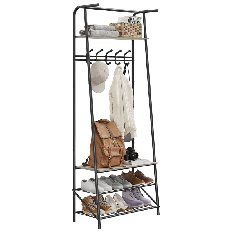 Entryway Shoe Storage With Coat Rack, Black/Gray