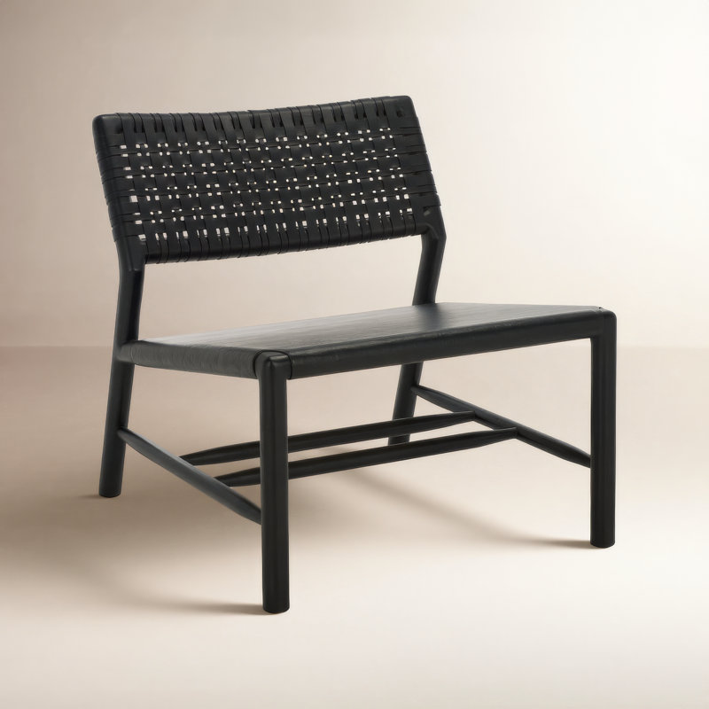 Chaise avec accoudoirs en cuir fleurie l 26,4 po Sarah, Noir, Cuir noir