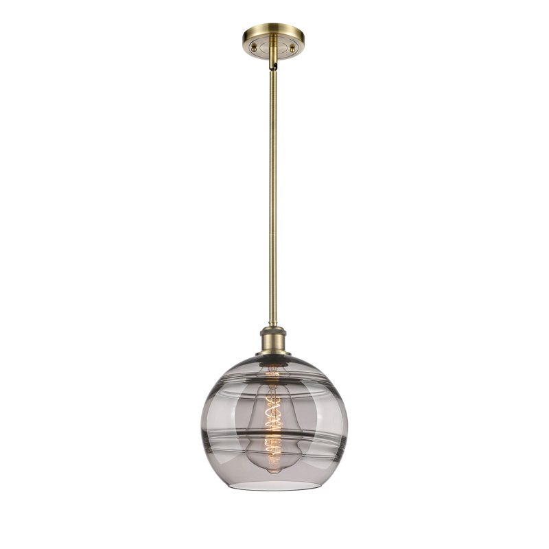 Luminaire suspendu avec tige 1 lumière Ballston Bienes-516-G556, H 11,63 po x l 10 po x P 10 po, Gris fumée clair