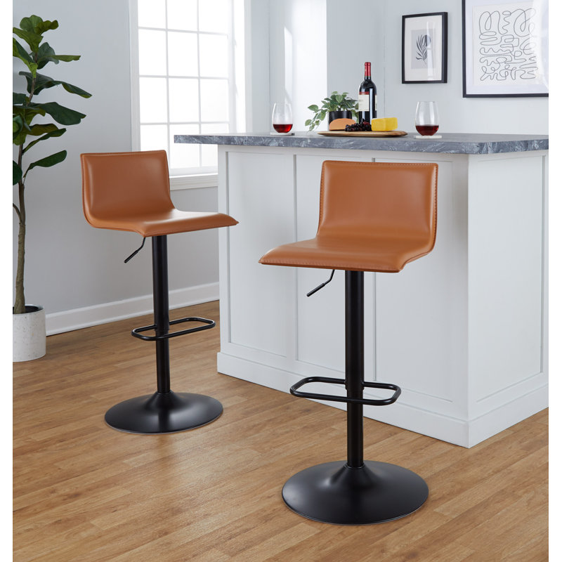 Camel Faux Leather Adjustable Swivel Bar Stools with Chrome Base