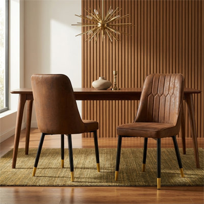 Ensemble de chaises de salle à manger modernes, siège ergonomique rembourré en cuir de polyuréthane avec pieds en métal doré, chaises de cuisine et de bureau élégantes pour la maison