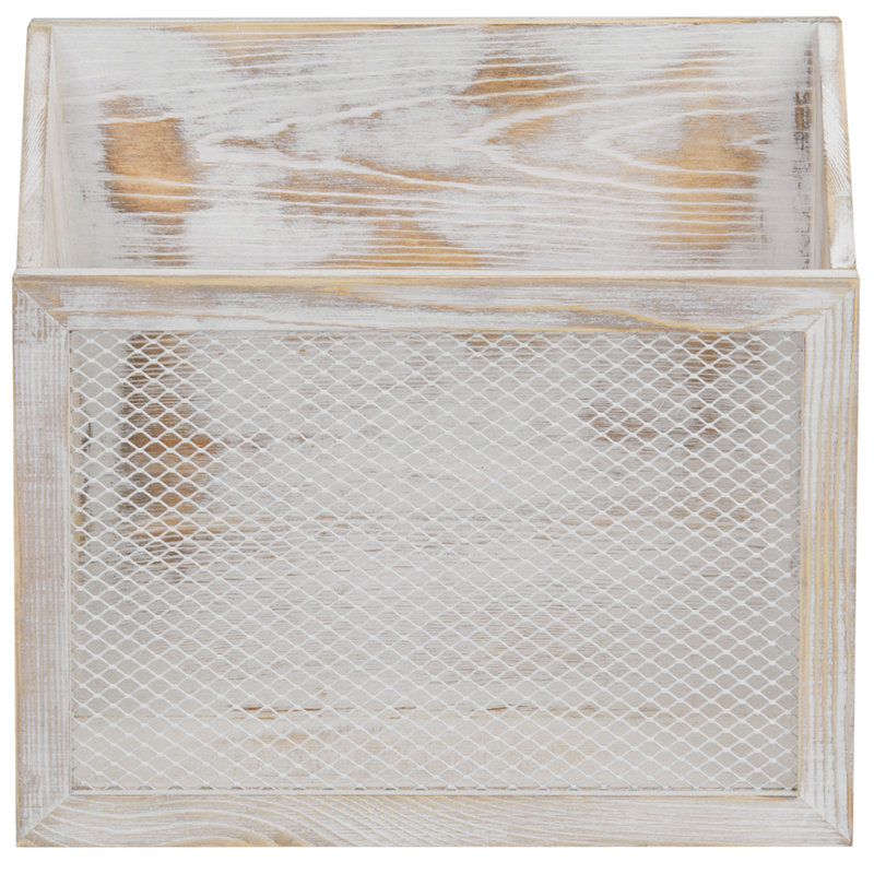Solid Wood Free Standing Magazine Rack, Rustic Whitewash