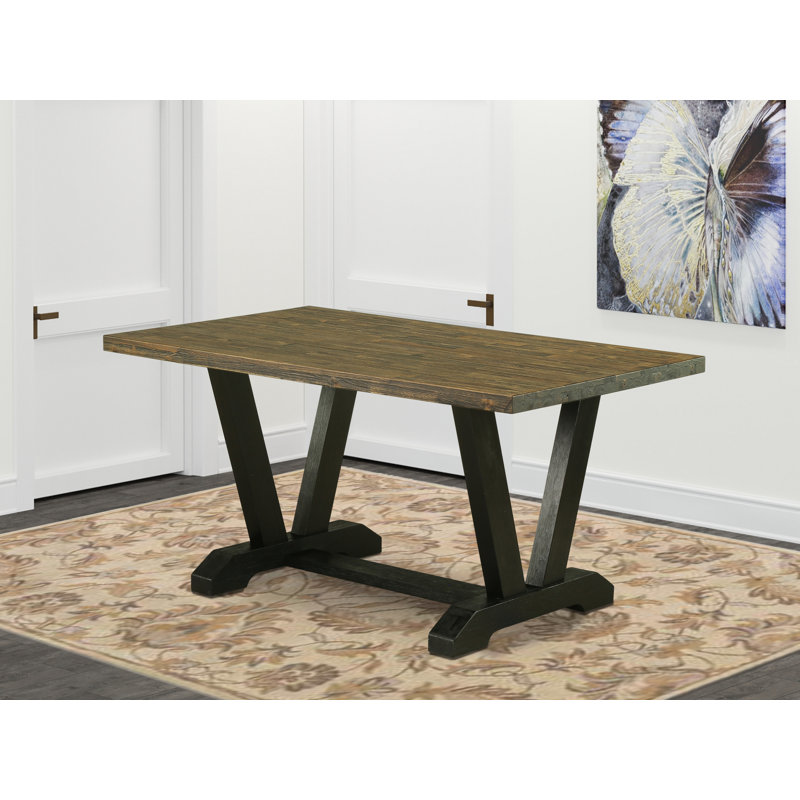 V-Style Modern Dining Table - a Rectangle Kitchen Table Top with Stylish Legs, Distressed Jacobean, Black