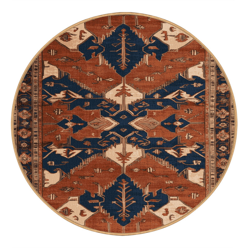 Machine Washable Persian Brown Area Rug, Round 8'